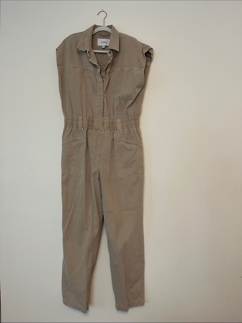 Utility Cotton Jumpsuit In Taupe